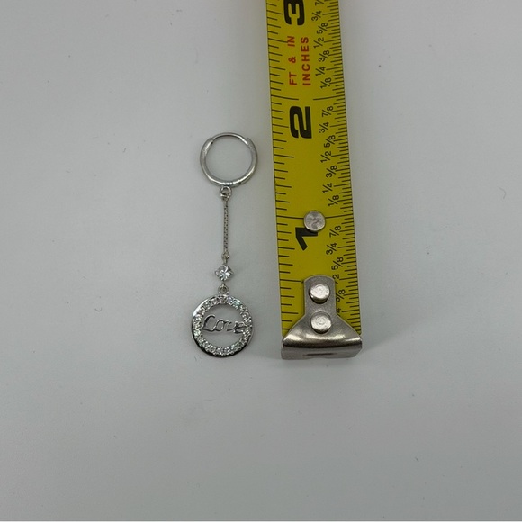 14K White Gold Love Dangle Earrings Circle Drop CZ Halo Design - Picture 5 of 5